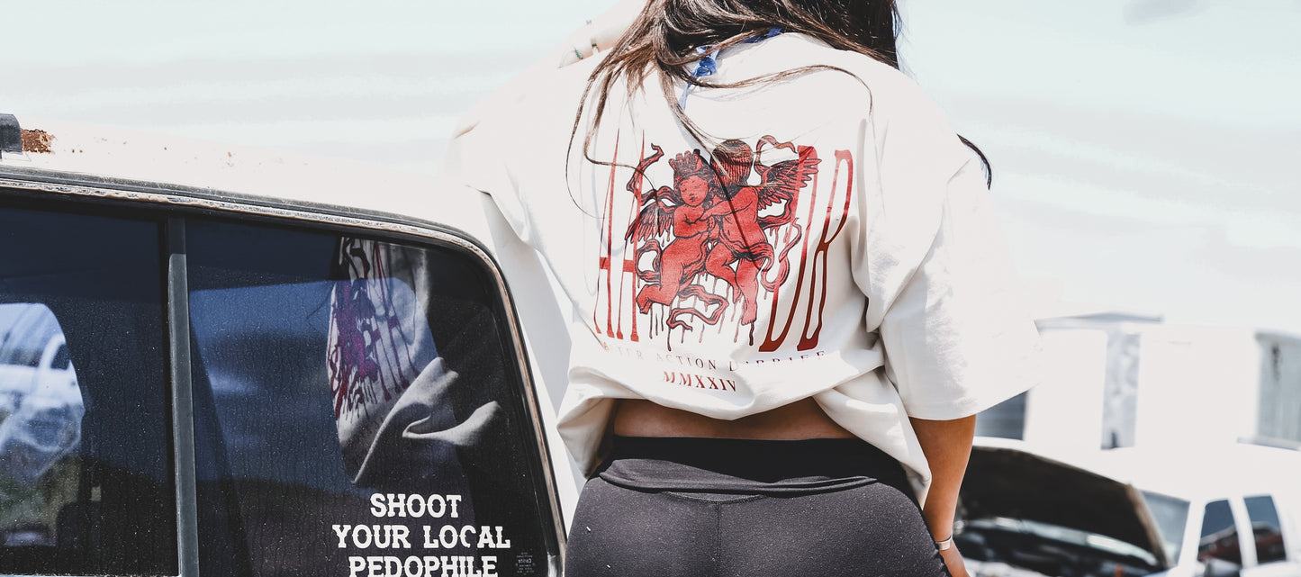 Hustle and Pray Cherub Love Faded Oversized Tee