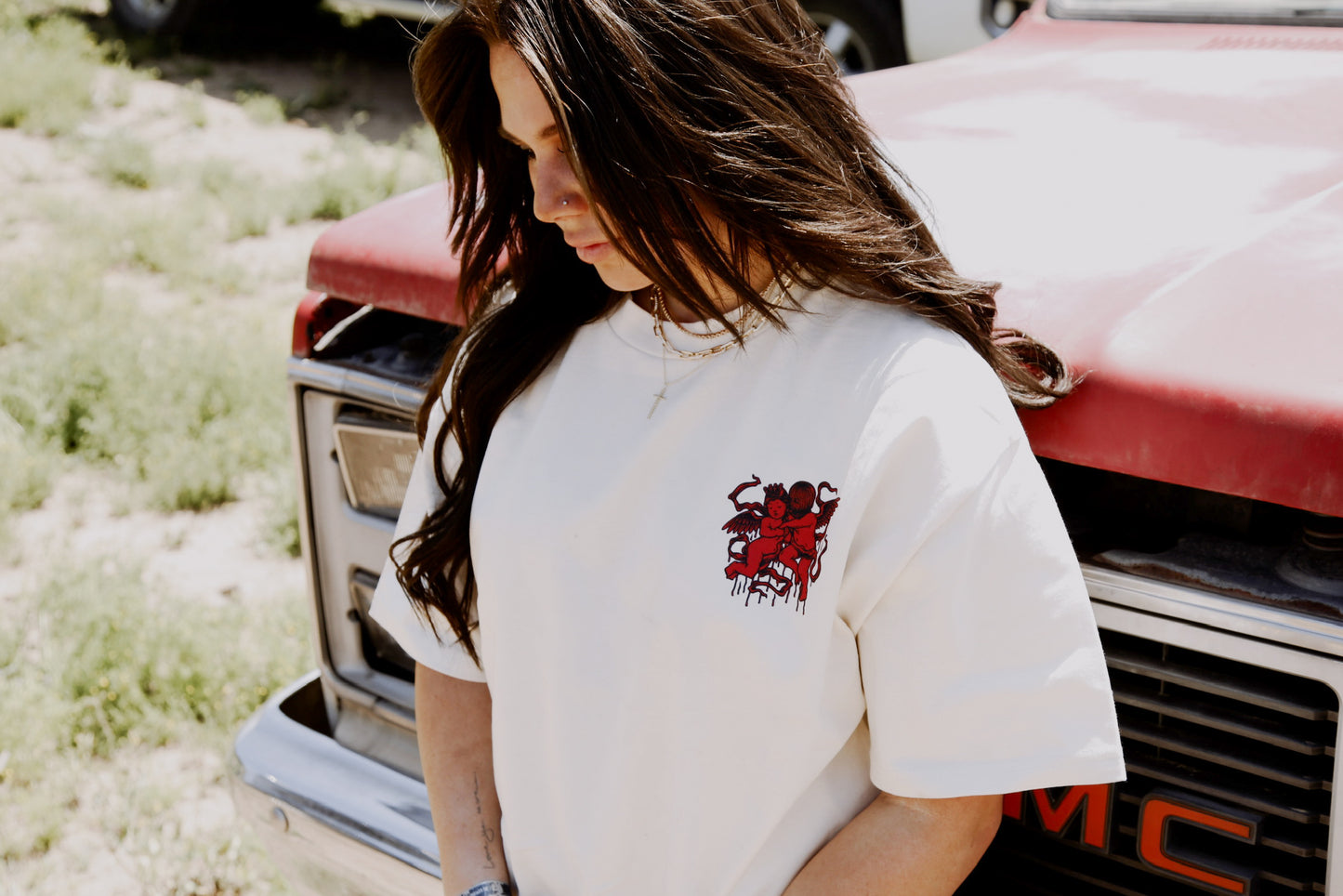 Hustle and Pray Cherub Love Faded Oversized Tee