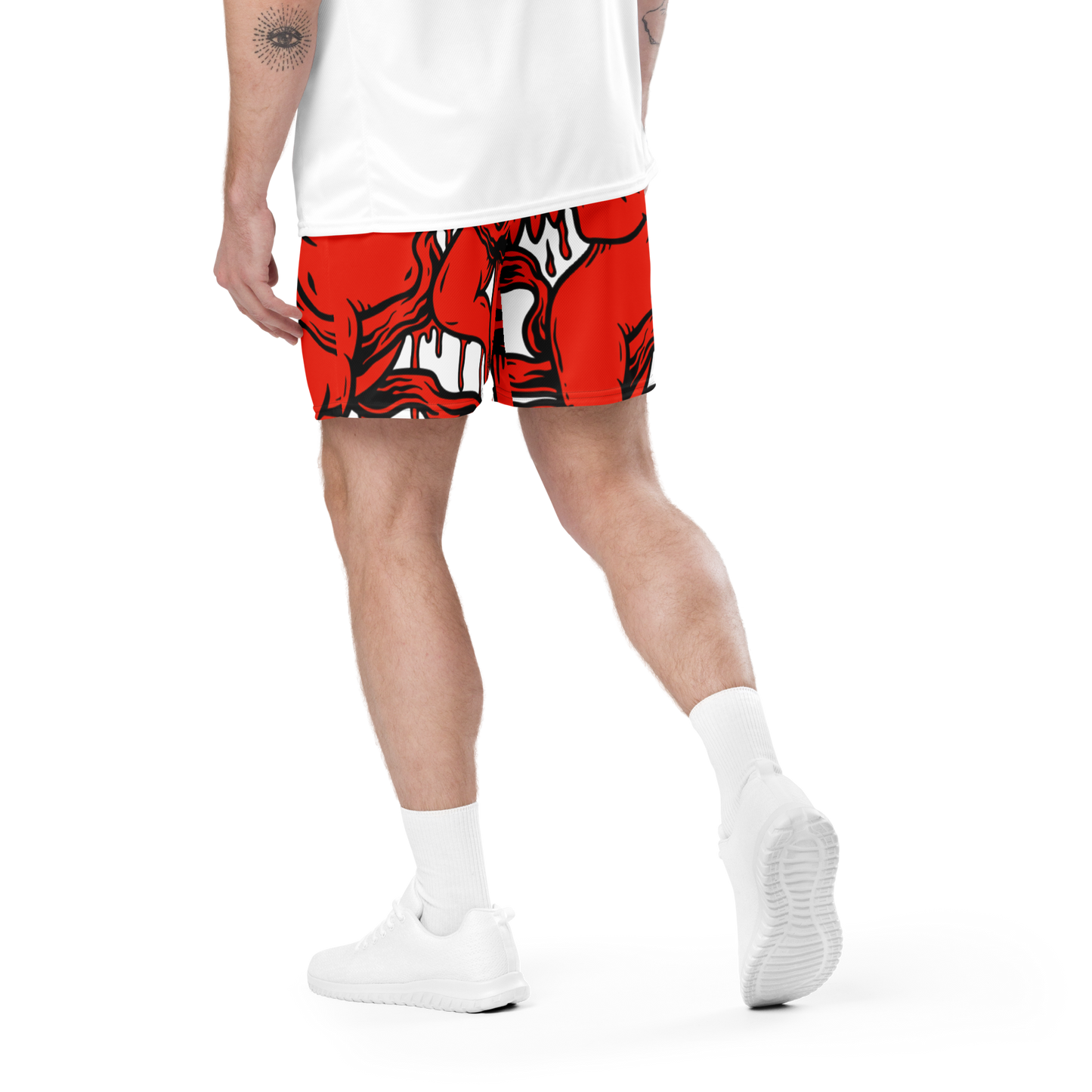 Red Hustle and Pray Unisex mesh PT shorts