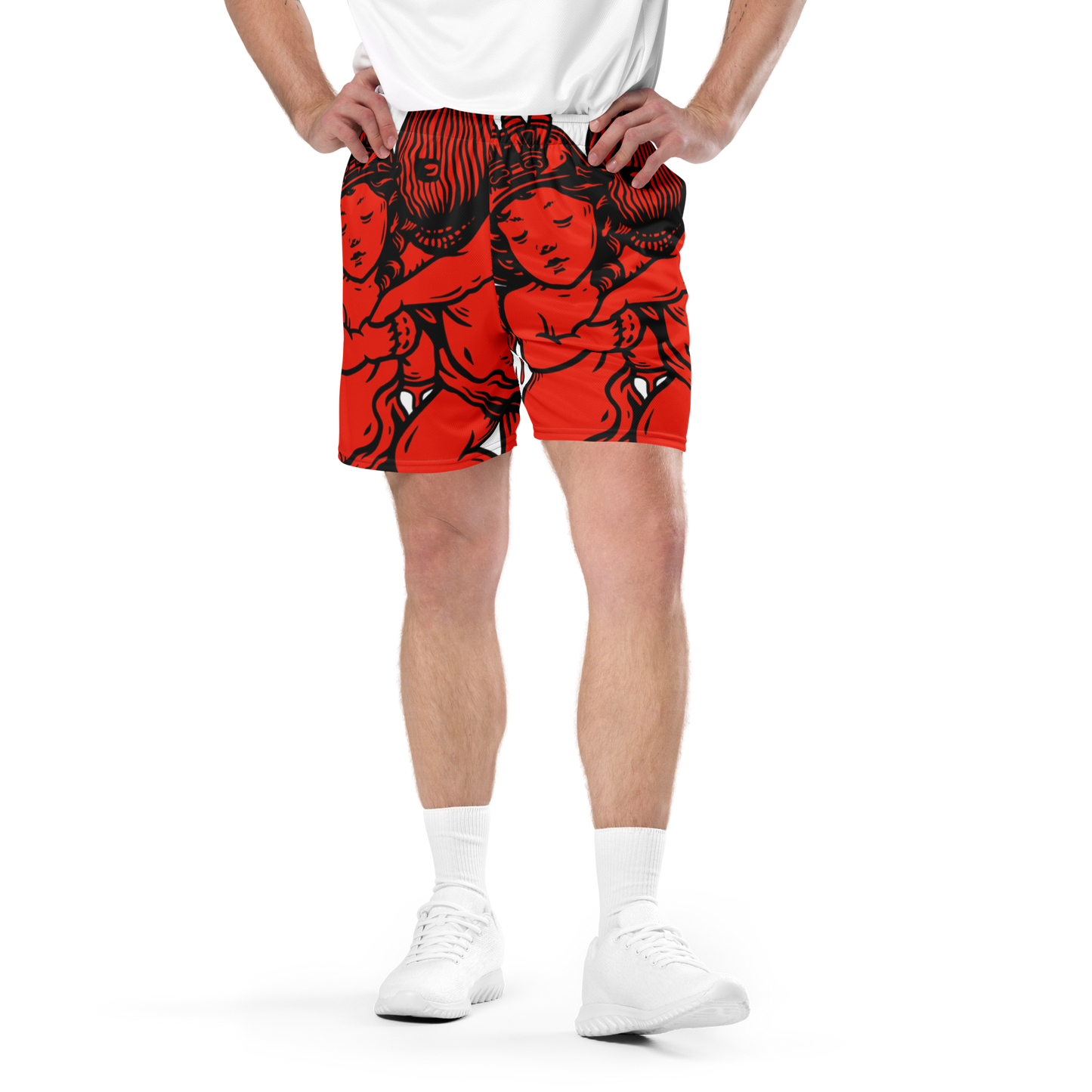 Red Hustle and Pray Unisex mesh PT shorts